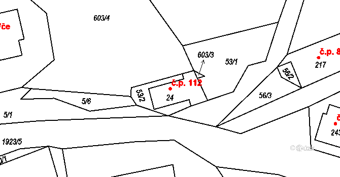 Andělka 112, Višňová na parcele st. 24 v KÚ Andělka, Katastrální mapa