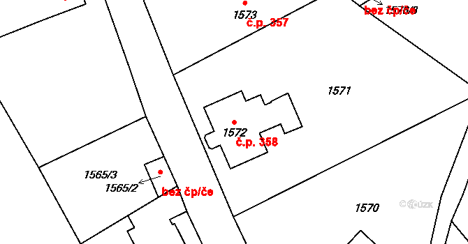 Raspenava 358 na parcele st. 1572 v KÚ Raspenava, Katastrální mapa