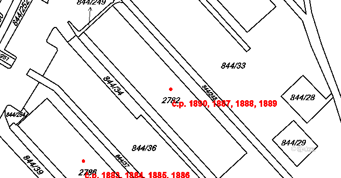 Blansko 1887,1888,1889,1890 na parcele st. 2782 v KÚ Blansko, Katastrální mapa