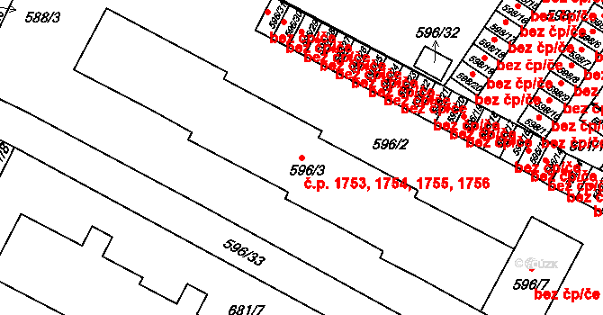 Boskovice 1753,1754,1755,1756 na parcele st. 596/3 v KÚ Boskovice, Katastrální mapa