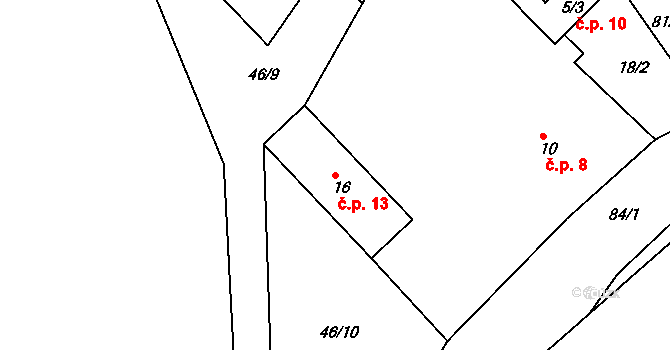 Drasty 13, Klecany na parcele st. 16 v KÚ Drasty, Katastrální mapa