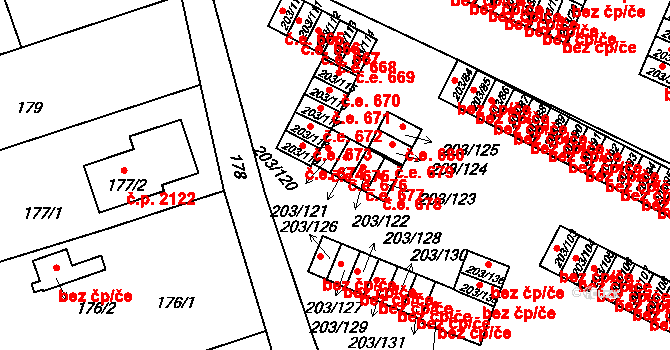 Tachov 676 na parcele st. 203/121 v KÚ Tachov, Katastrální mapa