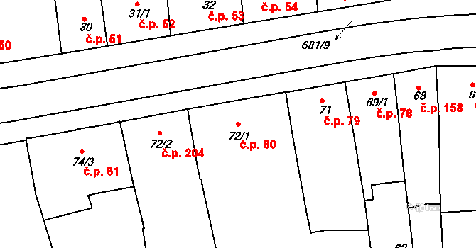 Nechanice 80 na parcele st. 72/1 v KÚ Nechanice, Katastrální mapa