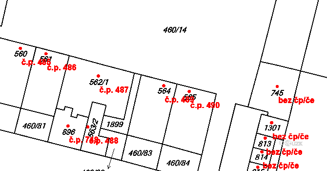 Libochovice 489 na parcele st. 564 v KÚ Libochovice, Katastrální mapa