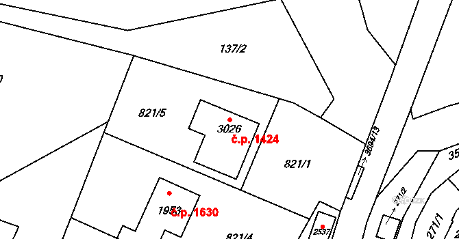 Rožnov pod Radhoštěm 1424 na parcele st. 3026 v KÚ Rožnov pod Radhoštěm, Katastrální mapa