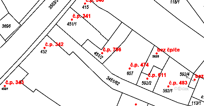 Lysá nad Labem 796 na parcele st. 451/2 v KÚ Lysá nad Labem, Katastrální mapa
