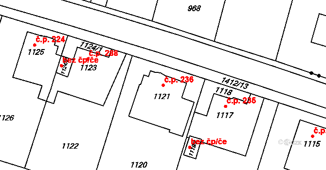 Pudlov 236, Bohumín na parcele st. 1121 v KÚ Pudlov, Katastrální mapa