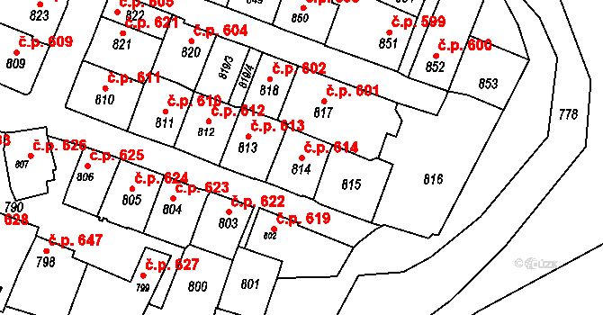 Štýřice 614, Brno na parcele st. 814 v KÚ Štýřice, Katastrální mapa