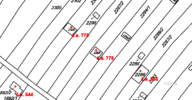 Jundrov 778, Brno na parcele st. 2295 v KÚ Jundrov, Katastrální mapa