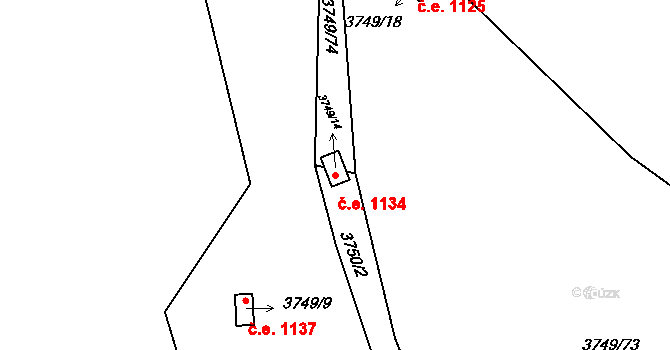 Řečkovice 1134, Brno na parcele st. 3749/14 v KÚ Řečkovice, Katastrální mapa