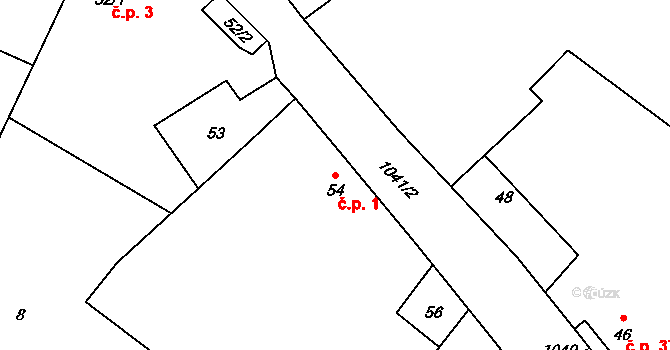 Kozly 1 na parcele st. 54 v KÚ Kozly u Loun, Katastrální mapa