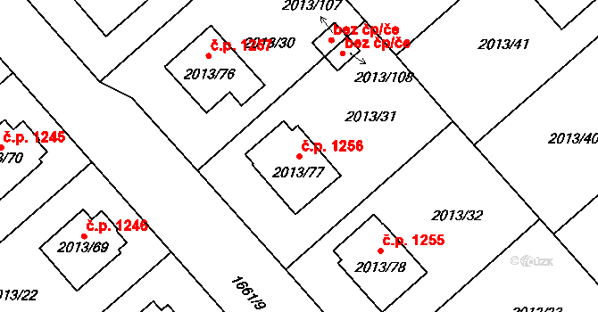 Pelhřimov 1256 na parcele st. 2013/77 v KÚ Pelhřimov, Katastrální mapa