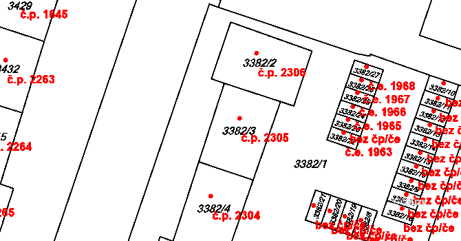 Teplice 2305 na parcele st. 3382/3 v KÚ Teplice, Katastrální mapa