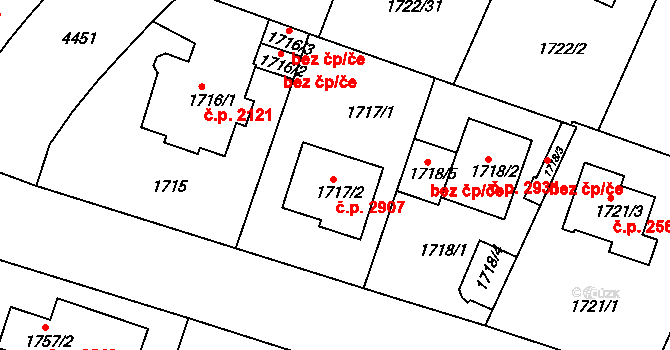 Teplice 2907 na parcele st. 1717/2 v KÚ Teplice, Katastrální mapa