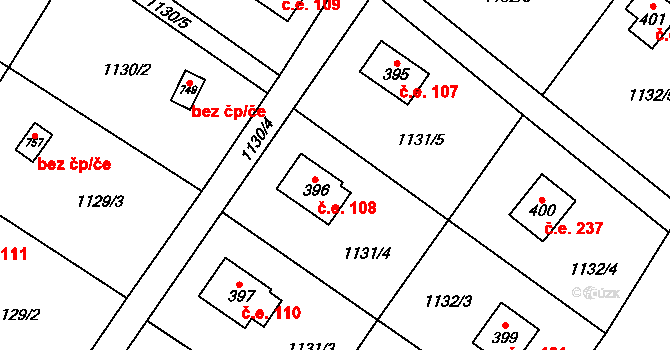 Skalice 108, Frýdek-Místek na parcele st. 396 v KÚ Skalice u Frýdku-Místku, Katastrální mapa