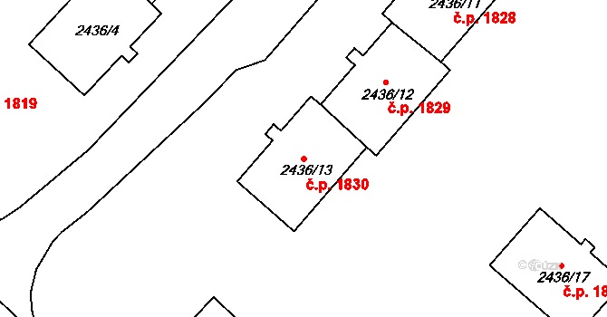 Sokolov 1830 na parcele st. 2436/13 v KÚ Sokolov, Katastrální mapa