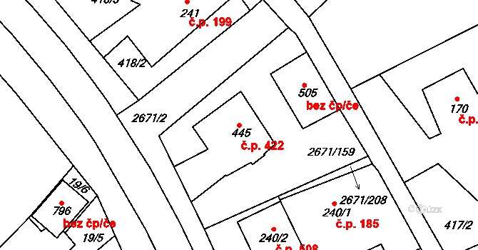 Černilov 422 na parcele st. 445 v KÚ Černilov, Katastrální mapa