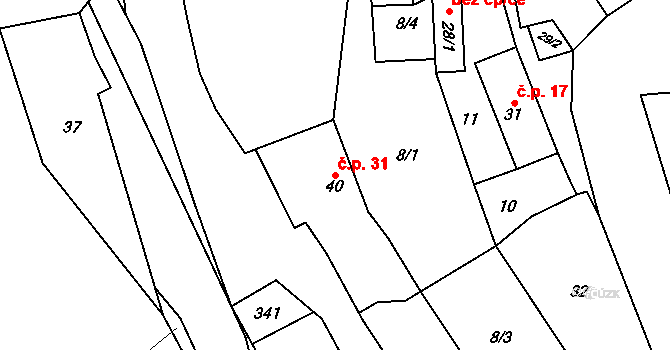 Zibohlavy 31, Kolín na parcele st. 40 v KÚ Zibohlavy, Katastrální mapa