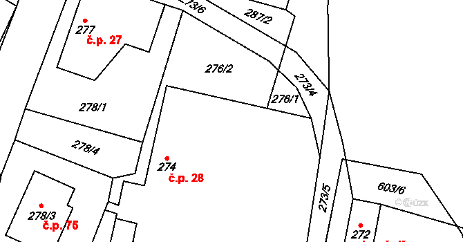 Hrdlořezy 28, Suchdol nad Lužnicí na parcele st. 274 v KÚ Hrdlořezy u Suchdola nad Lužnicí, Katastrální mapa