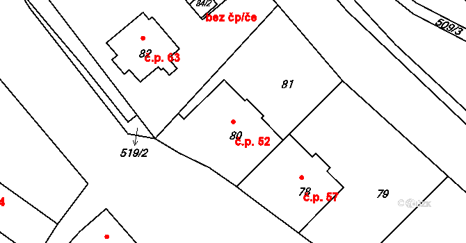 Sedlec 52, Praha na parcele st. 80 v KÚ Sedlec, Katastrální mapa