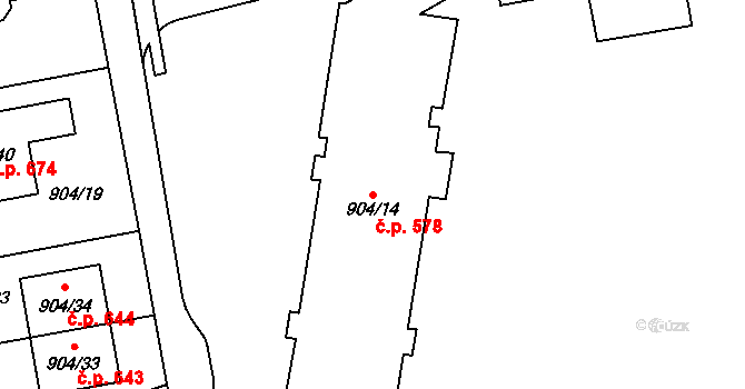 Malešice 578, Praha na parcele st. 904/14 v KÚ Malešice, Katastrální mapa