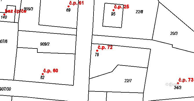 Měňany 72 na parcele st. 78 v KÚ Měňany, Katastrální mapa