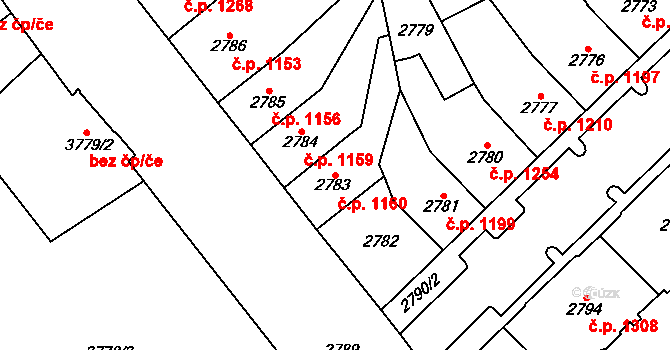 Chomutov 1160 na parcele st. 2783 v KÚ Chomutov I, Katastrální mapa