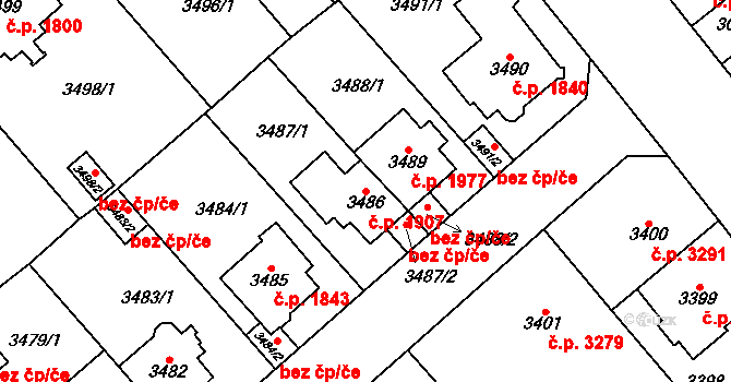 Chomutov 1907 na parcele st. 3486 v KÚ Chomutov I, Katastrální mapa