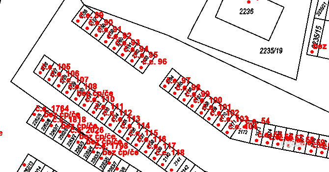Jirkov 97 na parcele st. 2164 v KÚ Jirkov, Katastrální mapa