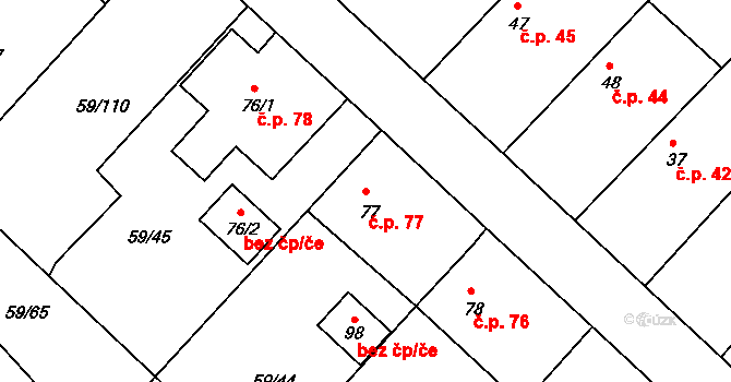 Loukonosy 77, Žiželice na parcele st. 77 v KÚ Loukonosy, Katastrální mapa