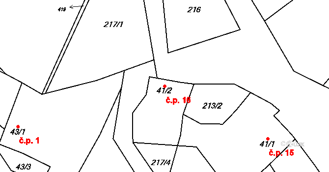 Betlem 16, Samšina na parcele st. 41/2 v KÚ Drštěkryje, Katastrální mapa