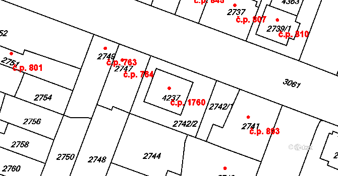 Čelákovice 1760 na parcele st. 4237 v KÚ Čelákovice, Katastrální mapa