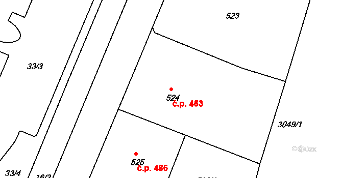 Děčín I-Děčín 453, Děčín na parcele st. 524 v KÚ Děčín, Katastrální mapa