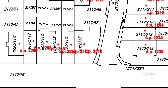 Chodov 2312, Praha na parcele st. 2117/430 v KÚ Chodov, Katastrální mapa