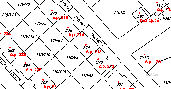 Mratín 213 na parcele st. 274 v KÚ Mratín, Katastrální mapa