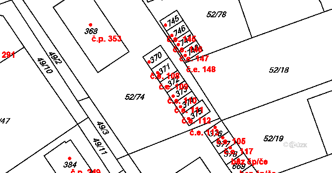 Nedvědice 110 na parcele st. 372 v KÚ Nedvědice pod Pernštejnem, Katastrální mapa