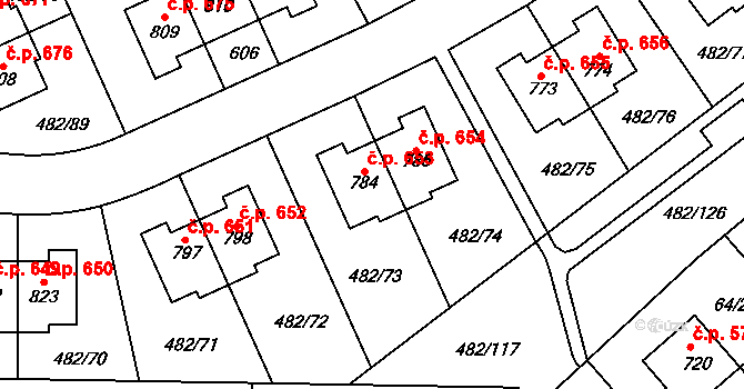 Nehvizdy 653 na parcele st. 784 v KÚ Nehvizdy, Katastrální mapa