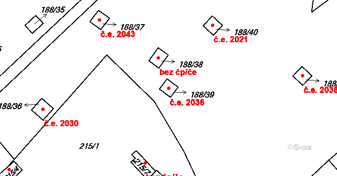 Sobědruhy 2036, Teplice na parcele st. 188/39 v KÚ Sobědruhy, Katastrální mapa