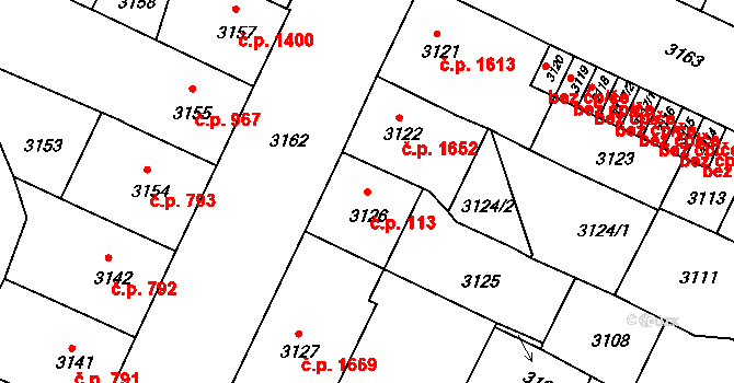 Předměstí 113, Litoměřice na parcele st. 3126 v KÚ Litoměřice, Katastrální mapa