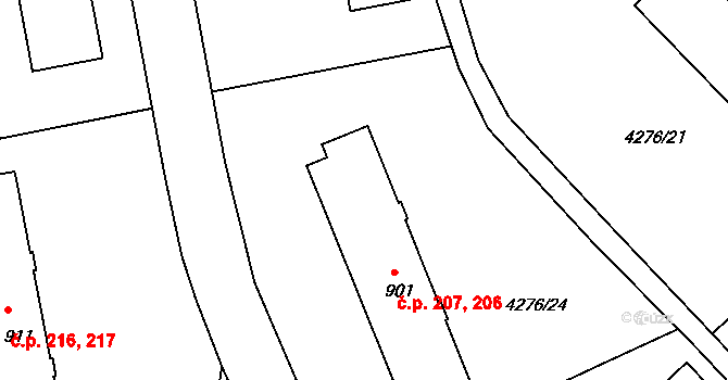 Chrást nad Sázavou 206,207, Týnec nad Sázavou na parcele st. 901 v KÚ Týnec nad Sázavou, Katastrální mapa