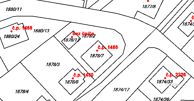 Velké Meziříčí 1486 na parcele st. 1878/7 v KÚ Velké Meziříčí, Katastrální mapa