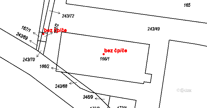 Loukovec 39303896 na parcele st. 166/1 v KÚ Loukovec, Katastrální mapa
