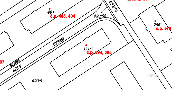 Slavičín 394,395 na parcele st. 331/1 v KÚ Slavičín, Katastrální mapa