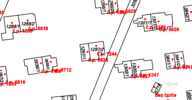 Zlín 1244 na parcele st. 1297/2 v KÚ Zlín, Katastrální mapa