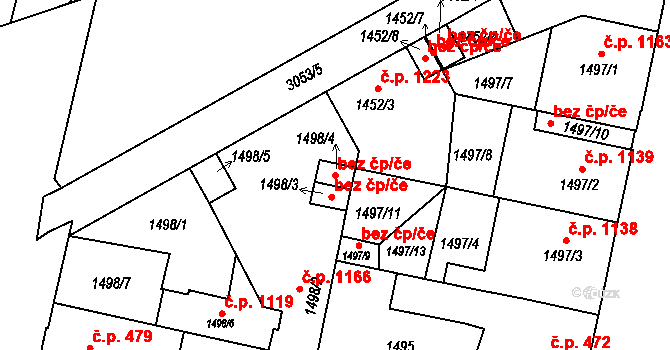 Opava 43810896 na parcele st. 1498/4 v KÚ Opava-Předměstí, Katastrální mapa