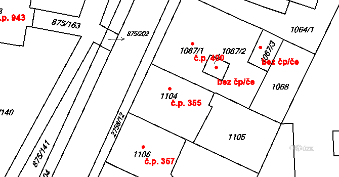 Kylešovice 355, Opava na parcele st. 1104 v KÚ Kylešovice, Katastrální mapa