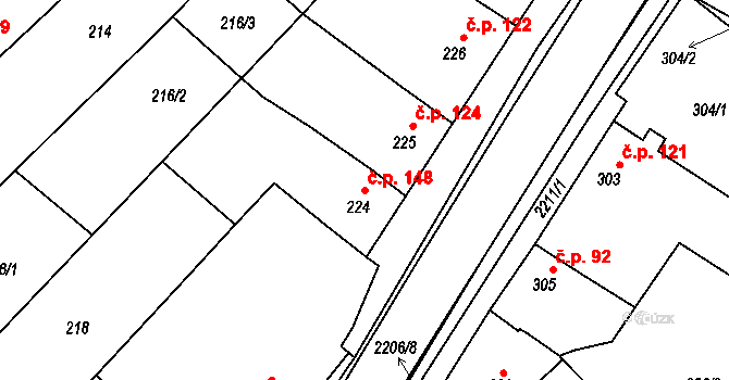 Chylice 148, Ostrožská Nová Ves na parcele st. 224 v KÚ Chylice, Katastrální mapa