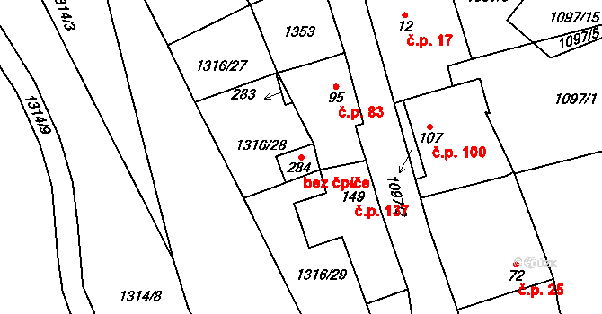 Velké Žernoseky 47652896 na parcele st. 284 v KÚ Velké Žernoseky, Katastrální mapa
