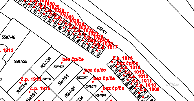 Velké Meziříčí 1017 na parcele st. 5597/122 v KÚ Velké Meziříčí, Katastrální mapa