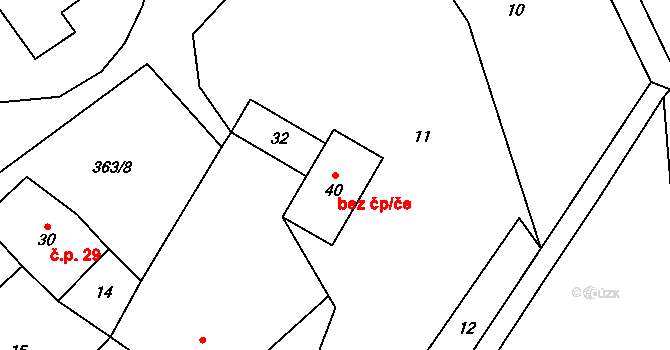 Bouzov 50492896 na parcele st. 40 v KÚ Blažov, Katastrální mapa